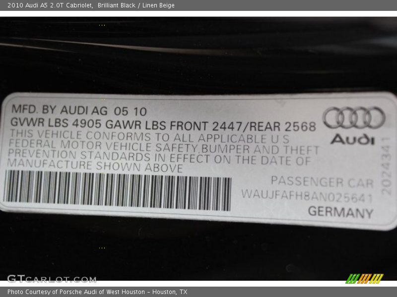 Brilliant Black / Linen Beige 2010 Audi A5 2.0T Cabriolet