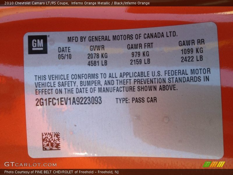 Inferno Orange Metallic / Black/Inferno Orange 2010 Chevrolet Camaro LT/RS Coupe