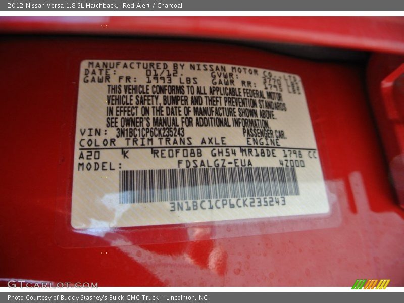 Red Alert / Charcoal 2012 Nissan Versa 1.8 SL Hatchback