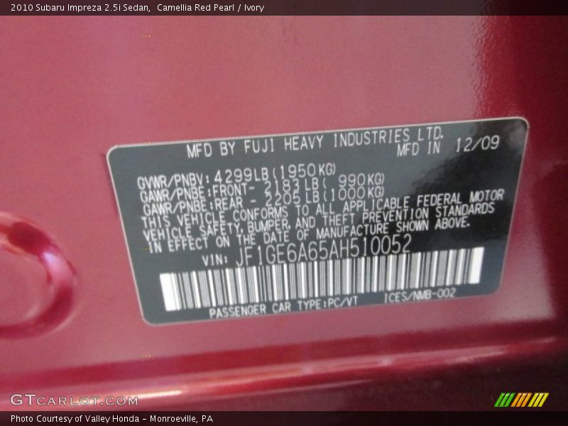 Camellia Red Pearl / Ivory 2010 Subaru Impreza 2.5i Sedan