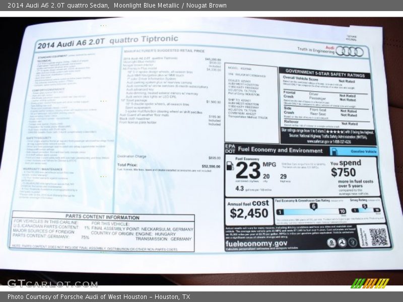 Moonlight Blue Metallic / Nougat Brown 2014 Audi A6 2.0T quattro Sedan