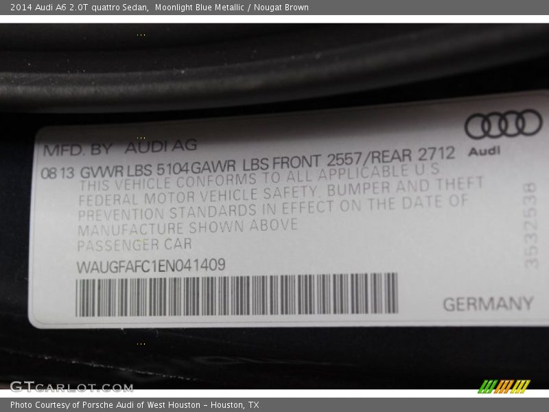 Moonlight Blue Metallic / Nougat Brown 2014 Audi A6 2.0T quattro Sedan