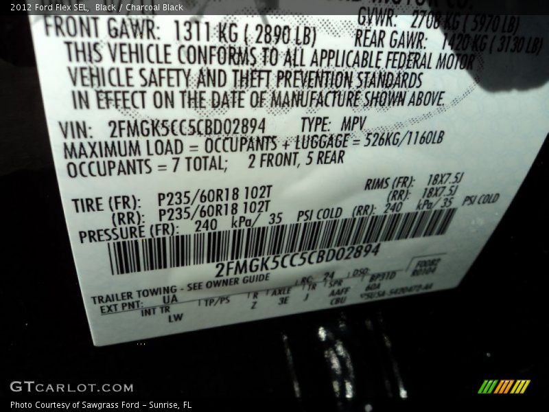 2012 Flex SEL Black Color Code UA