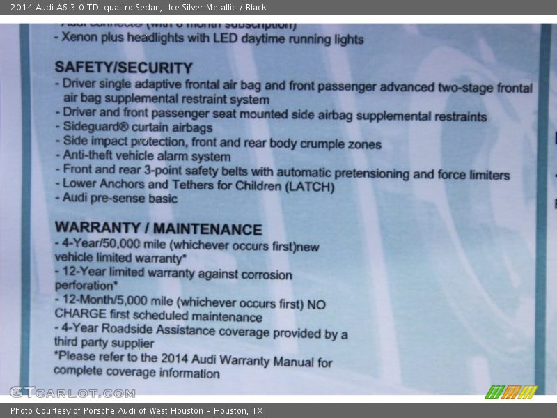  2014 A6 3.0 TDI quattro Sedan Window Sticker