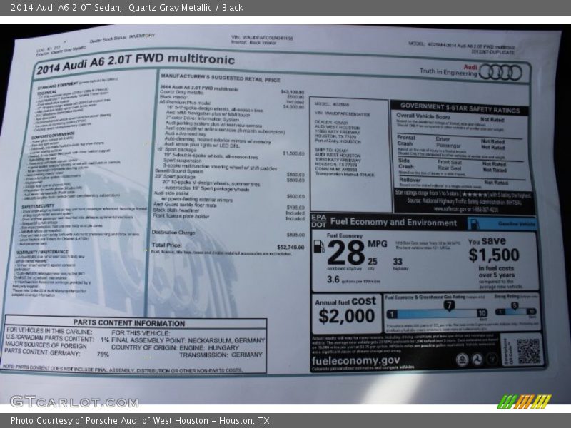 Quartz Gray Metallic / Black 2014 Audi A6 2.0T Sedan