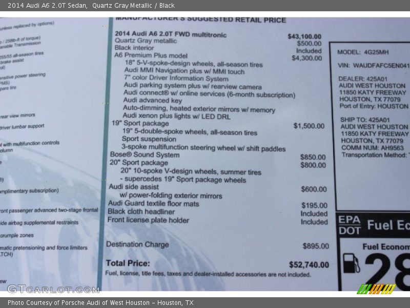 Quartz Gray Metallic / Black 2014 Audi A6 2.0T Sedan