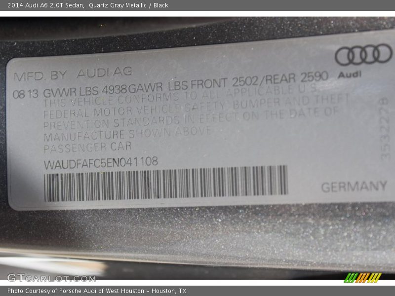 Quartz Gray Metallic / Black 2014 Audi A6 2.0T Sedan
