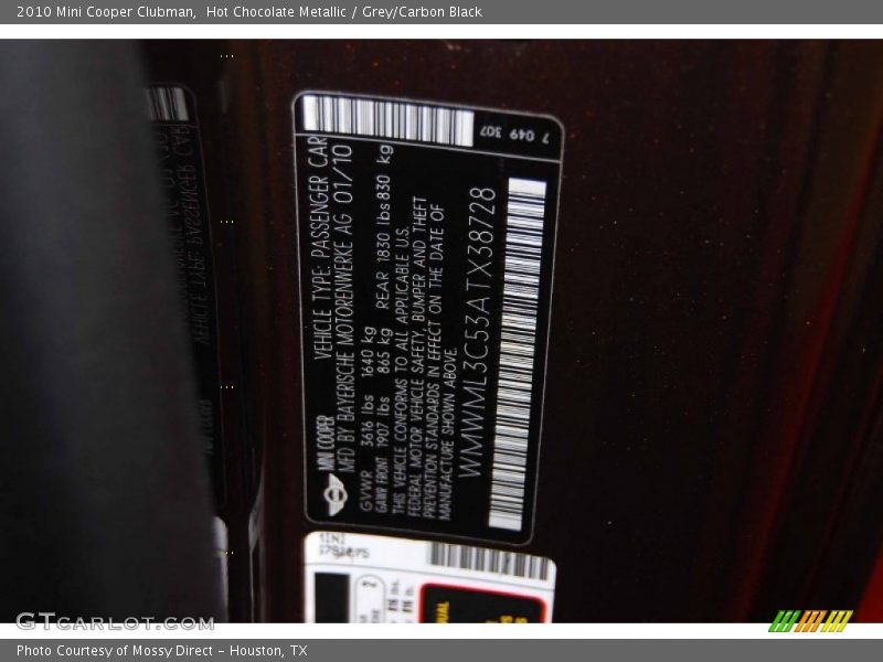 Hot Chocolate Metallic / Grey/Carbon Black 2010 Mini Cooper Clubman