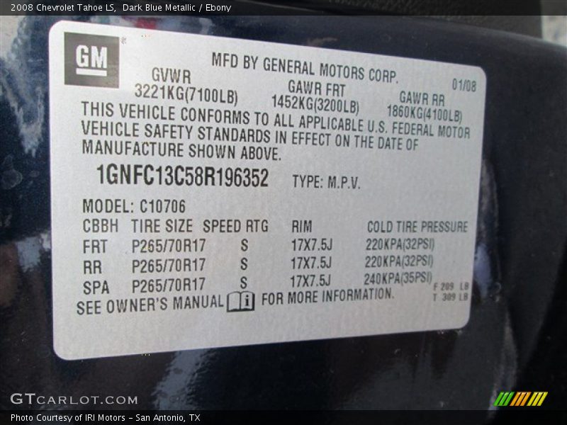 Dark Blue Metallic / Ebony 2008 Chevrolet Tahoe LS