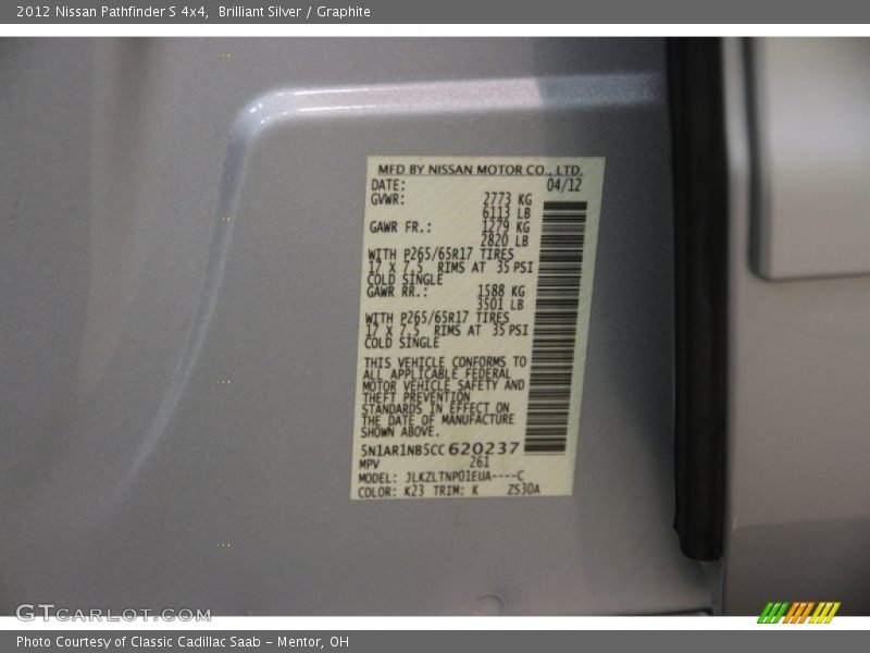 Brilliant Silver / Graphite 2012 Nissan Pathfinder S 4x4