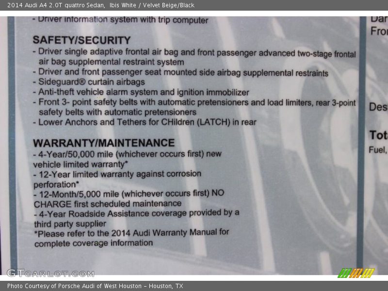 Ibis White / Velvet Beige/Black 2014 Audi A4 2.0T quattro Sedan