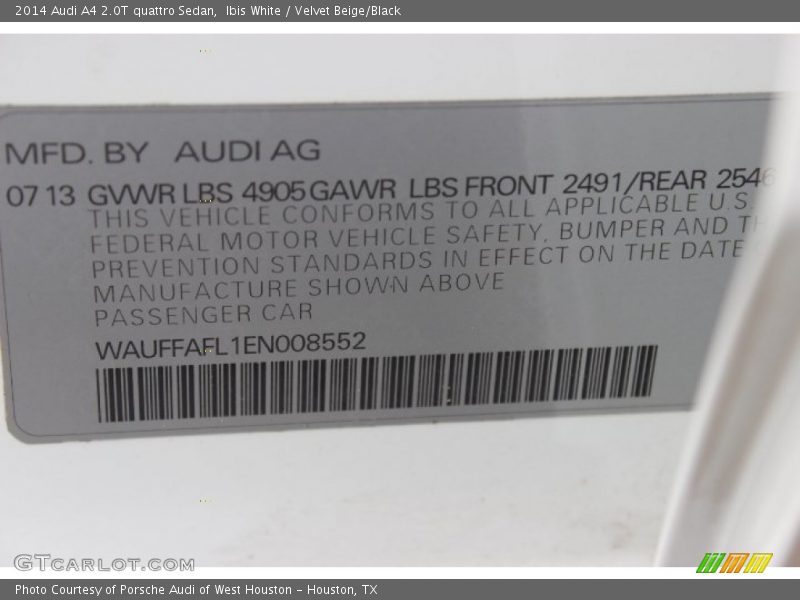 Ibis White / Velvet Beige/Black 2014 Audi A4 2.0T quattro Sedan