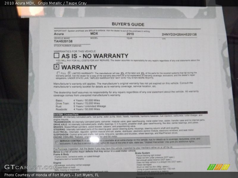 Grigio Metallic / Taupe Gray 2010 Acura MDX
