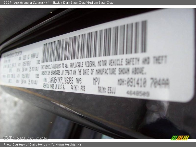 Black / Dark Slate Gray/Medium Slate Gray 2007 Jeep Wrangler Sahara 4x4