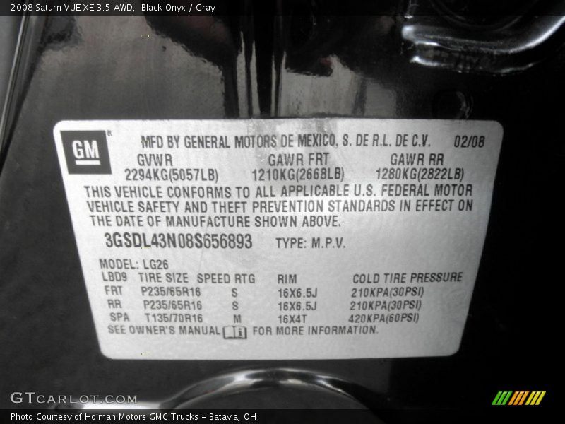Black Onyx / Gray 2008 Saturn VUE XE 3.5 AWD