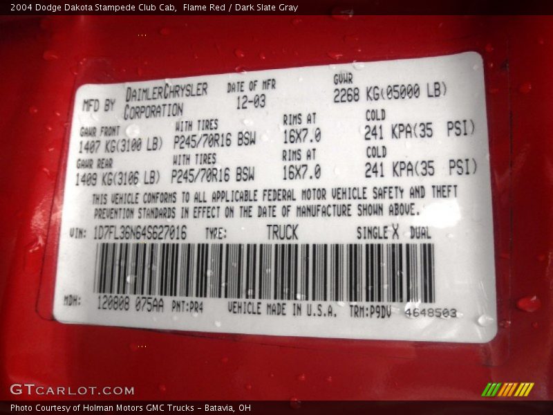 Flame Red / Dark Slate Gray 2004 Dodge Dakota Stampede Club Cab