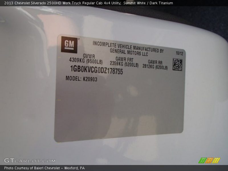 Summit White / Dark Titanium 2013 Chevrolet Silverado 2500HD Work Truck Regular Cab 4x4 Utility