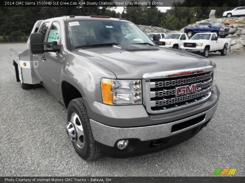 Steel Gray Metallic / Ebony 2014 GMC Sierra 3500HD SLE Crew Cab 4x4 Dually Chassis