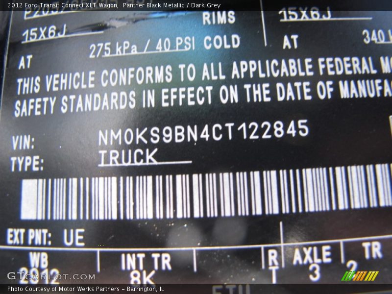 2012 Transit Connect XLT Wagon Panther Black Metallic Color Code UE