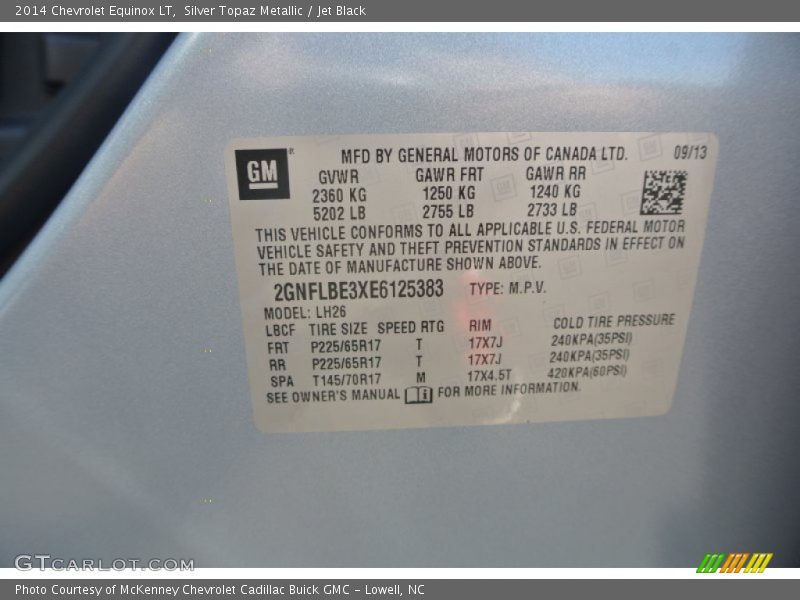 Silver Topaz Metallic / Jet Black 2014 Chevrolet Equinox LT