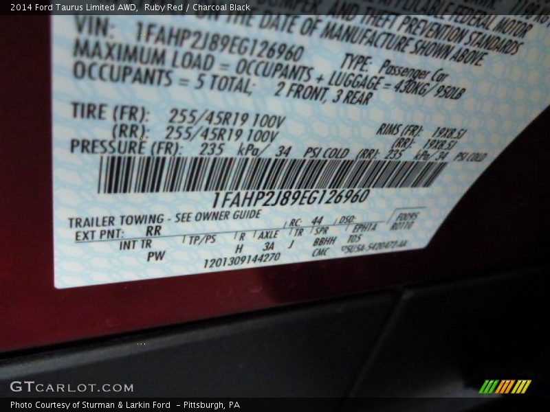 2014 Taurus Limited AWD Ruby Red Color Code RR