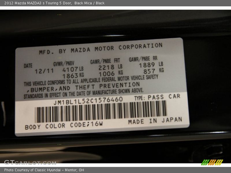 Black Mica / Black 2012 Mazda MAZDA3 s Touring 5 Door