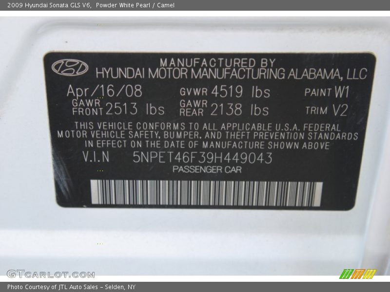 Powder White Pearl / Camel 2009 Hyundai Sonata GLS V6