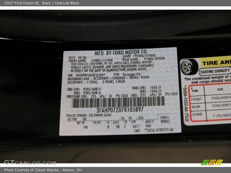 Black / Charcoal Black 2007 Ford Fusion SE