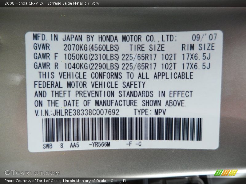 Borrego Beige Metallic / Ivory 2008 Honda CR-V LX