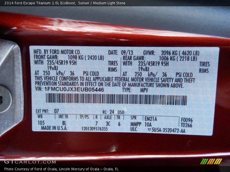 Sunset / Medium Light Stone 2014 Ford Escape Titanium 1.6L EcoBoost