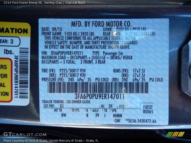 2014 Fusion Energi SE Sterling Gray Color Code UJ