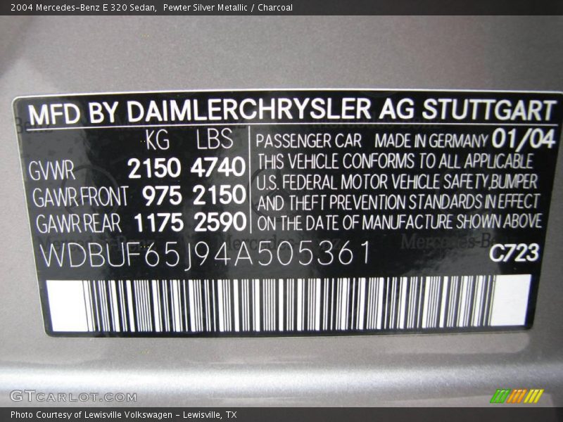 Pewter Silver Metallic / Charcoal 2004 Mercedes-Benz E 320 Sedan