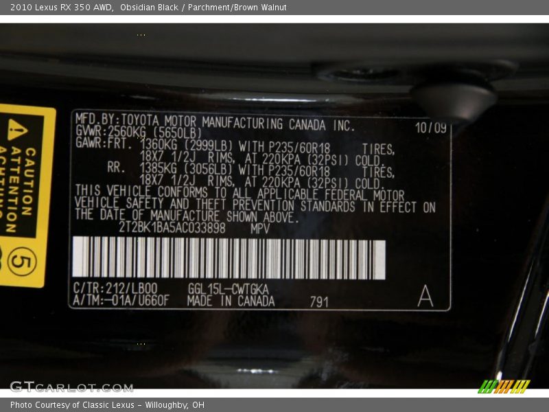 Obsidian Black / Parchment/Brown Walnut 2010 Lexus RX 350 AWD