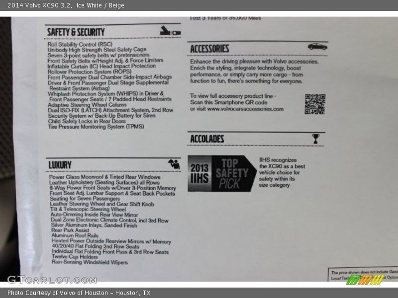  2014 XC90 3.2 Window Sticker