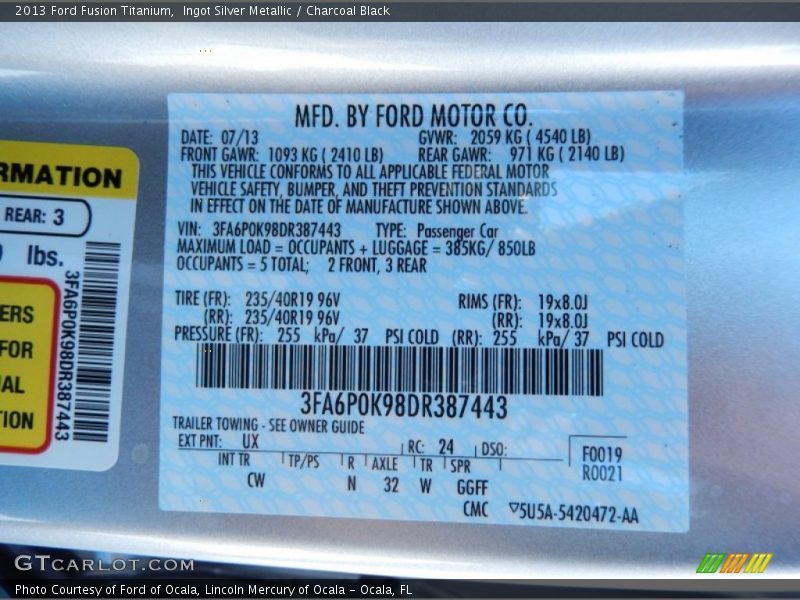 Ingot Silver Metallic / Charcoal Black 2013 Ford Fusion Titanium