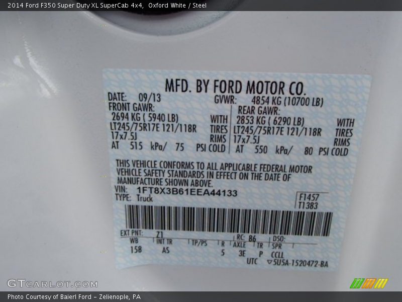 2014 F350 Super Duty XL SuperCab 4x4 Oxford White Color Code Z1