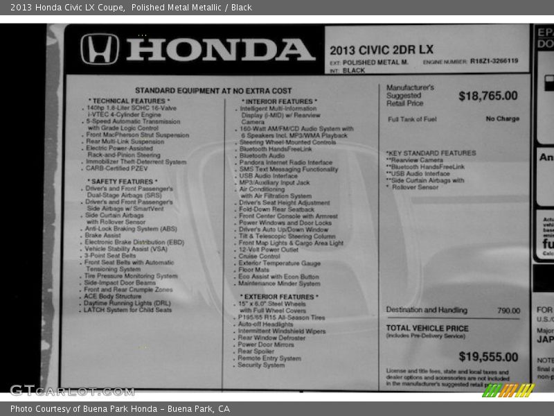 Polished Metal Metallic / Black 2013 Honda Civic LX Coupe