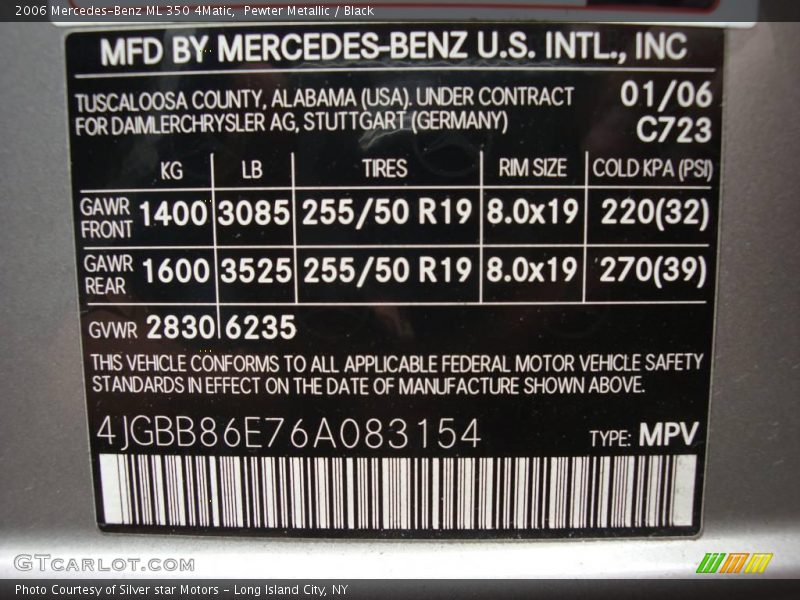 Pewter Metallic / Black 2006 Mercedes-Benz ML 350 4Matic