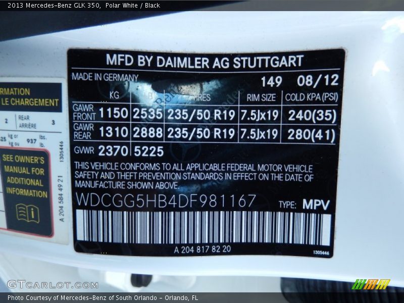 Polar White / Black 2013 Mercedes-Benz GLK 350