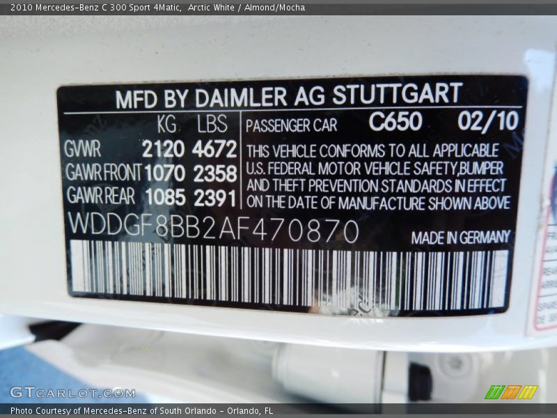 Arctic White / Almond/Mocha 2010 Mercedes-Benz C 300 Sport 4Matic