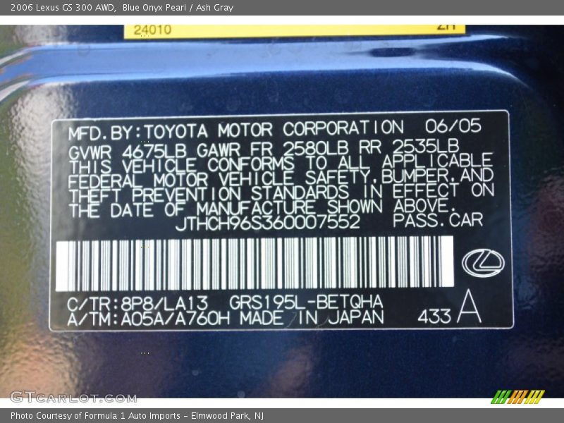 Blue Onyx Pearl / Ash Gray 2006 Lexus GS 300 AWD
