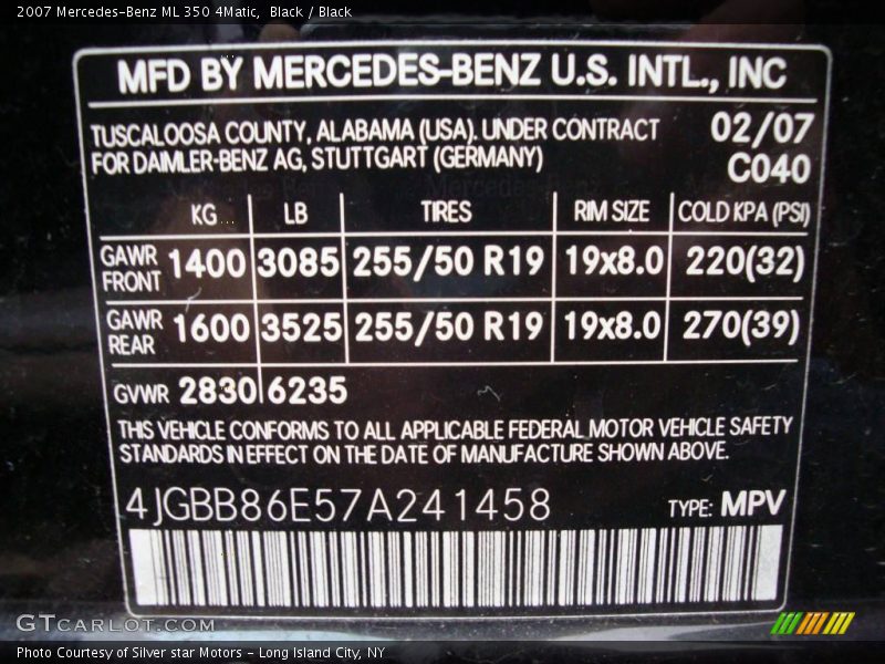 Black / Black 2007 Mercedes-Benz ML 350 4Matic