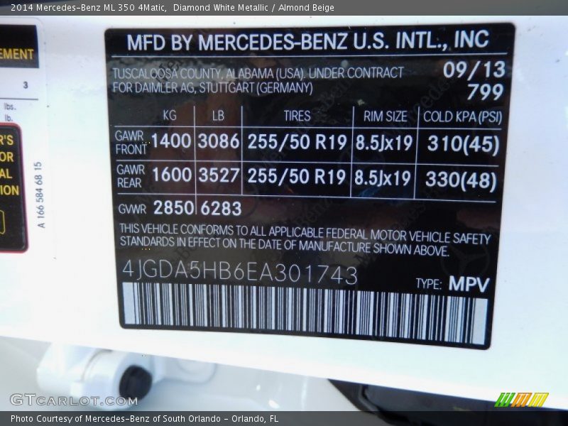 Diamond White Metallic / Almond Beige 2014 Mercedes-Benz ML 350 4Matic