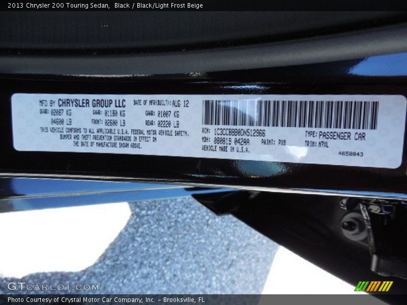 Black / Black/Light Frost Beige 2013 Chrysler 200 Touring Sedan