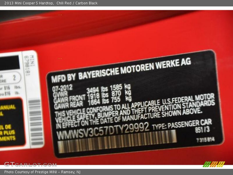 Chili Red / Carbon Black 2013 Mini Cooper S Hardtop