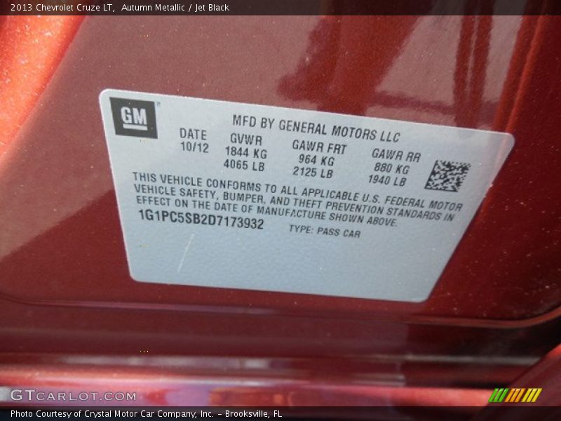 Autumn Metallic / Jet Black 2013 Chevrolet Cruze LT