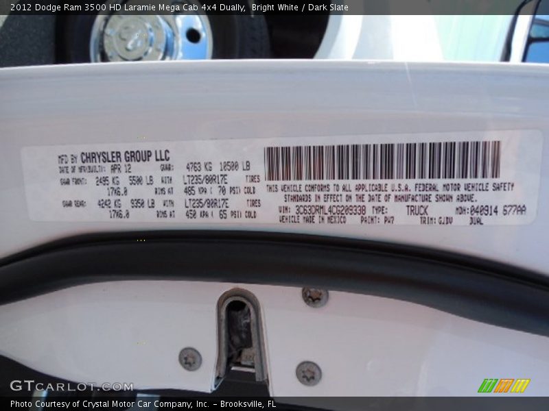 Bright White / Dark Slate 2012 Dodge Ram 3500 HD Laramie Mega Cab 4x4 Dually