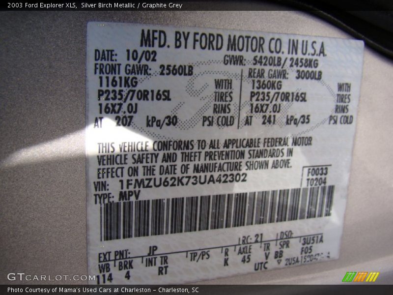 Silver Birch Metallic / Graphite Grey 2003 Ford Explorer XLS