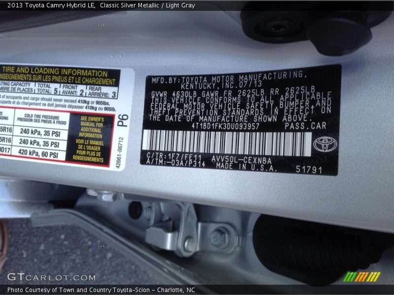 Classic Silver Metallic / Light Gray 2013 Toyota Camry Hybrid LE