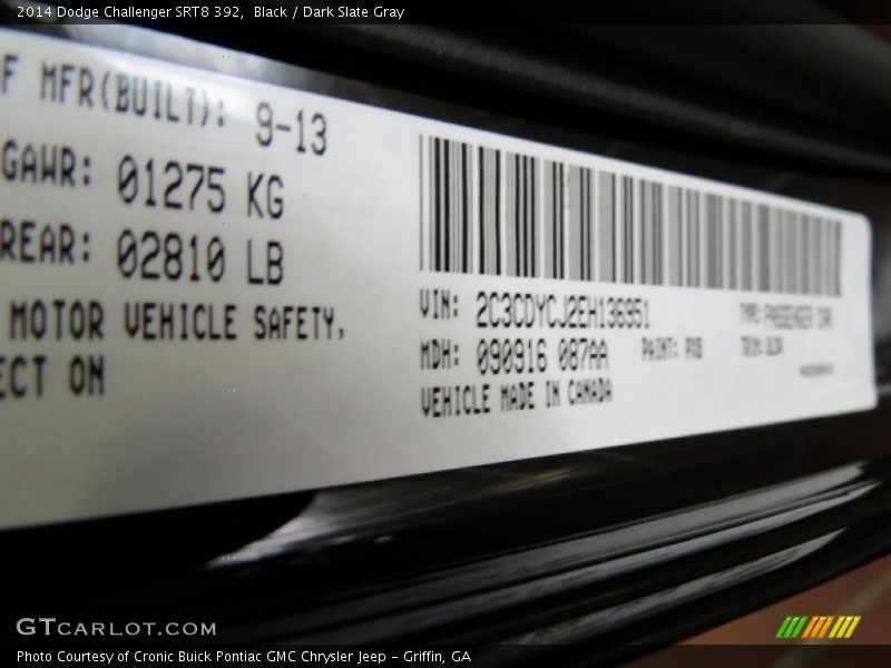 Black / Dark Slate Gray 2014 Dodge Challenger SRT8 392